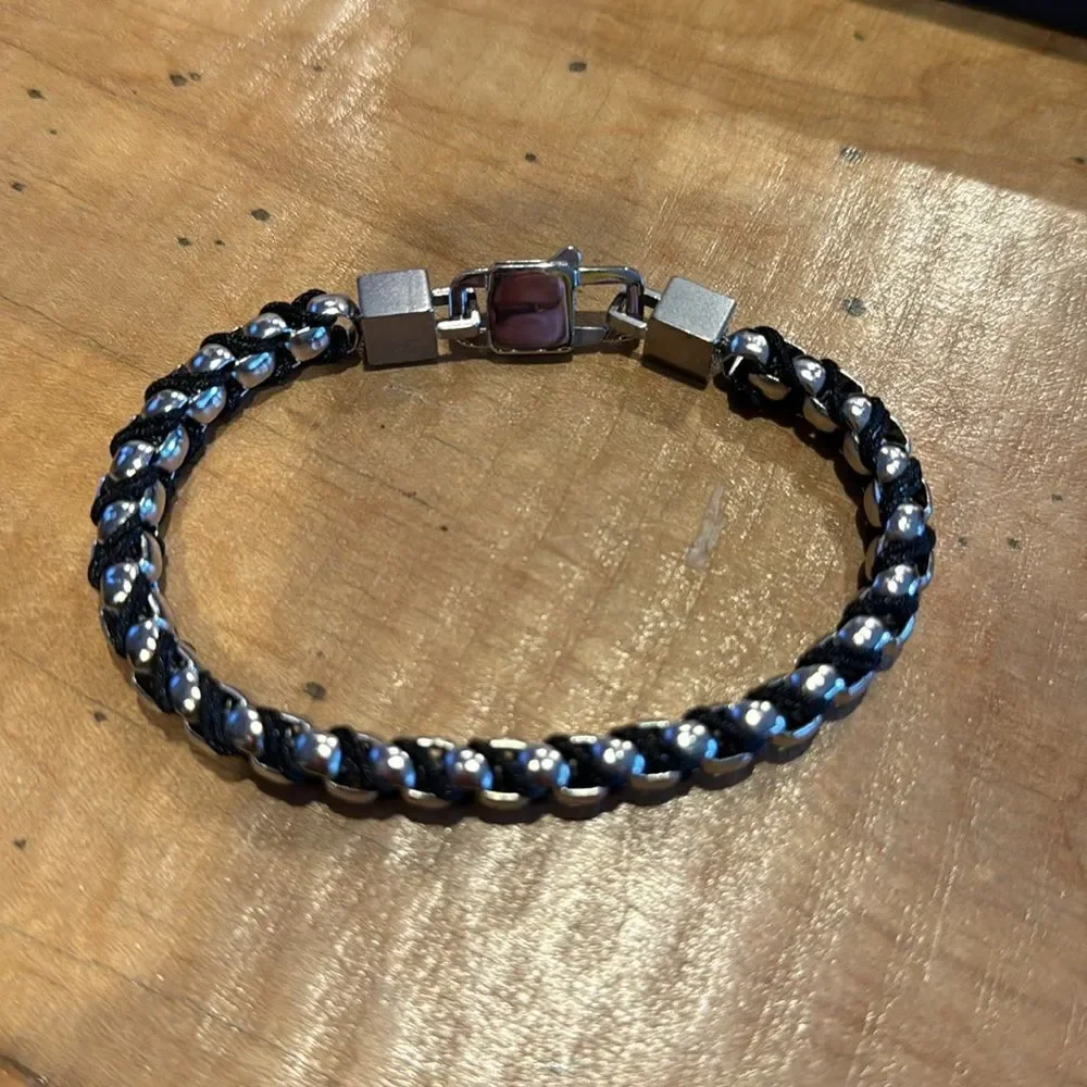 Nautica stainless steel brown cord cube and clasp closure bracelet. NWOT. In box